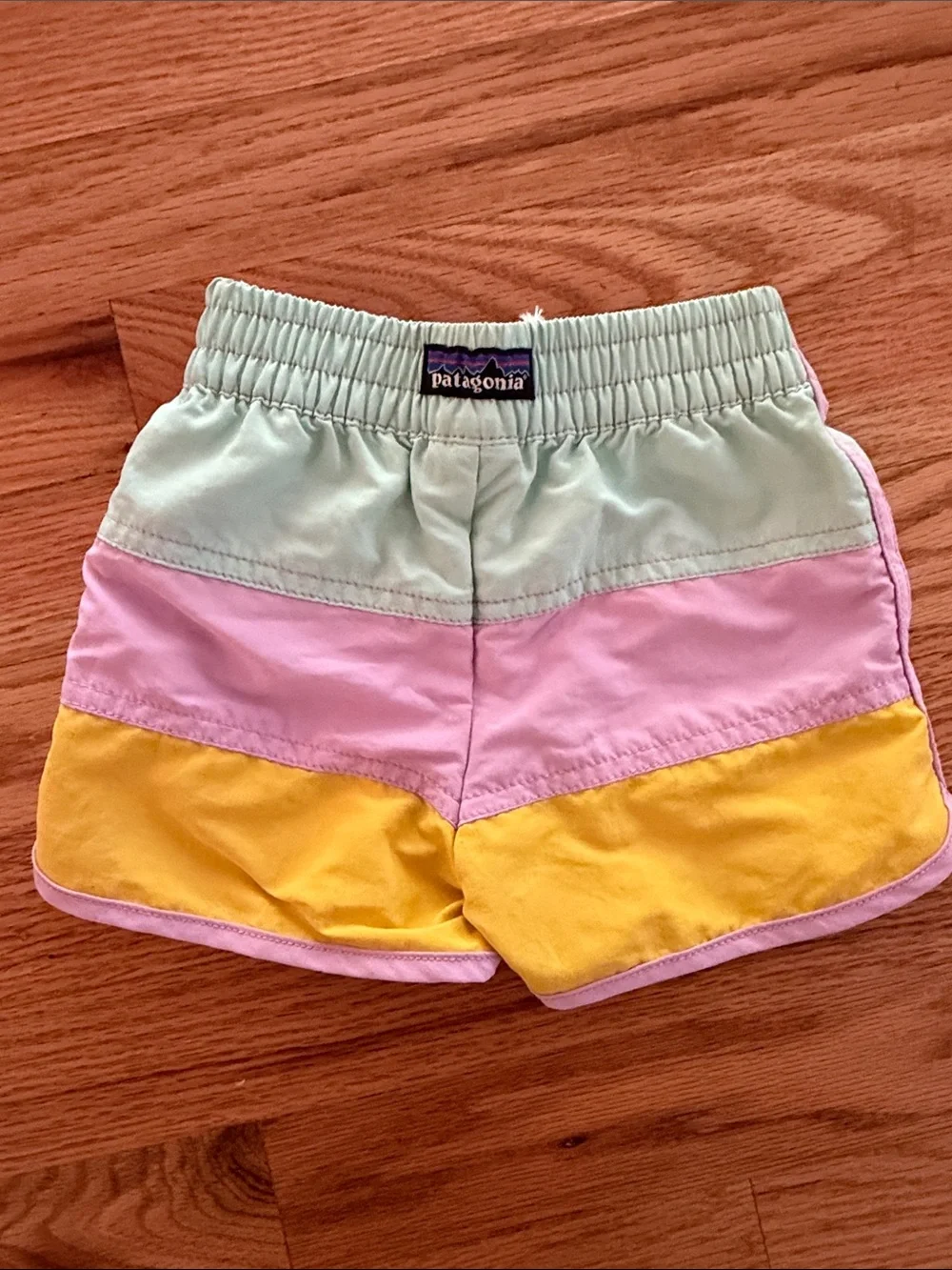 Patagonia Kids Colorblock Stretch-Waist Boardshorts in Mint, Lavender & Yellow